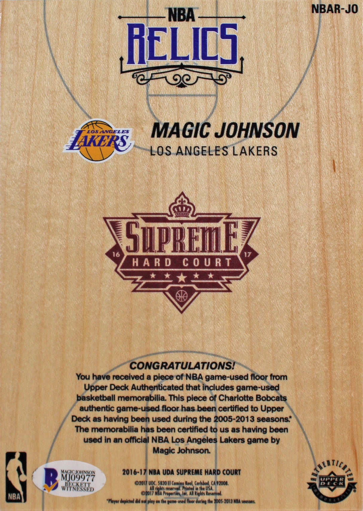 Lakers Magic Johnson Signed 5x7 Upper Deck Supreme Hard Court Card BAS #MJ09977