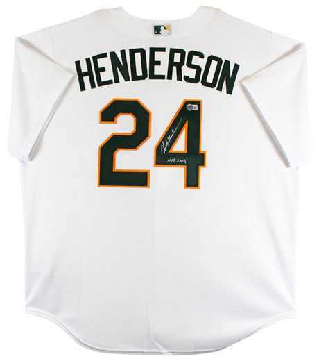 Athletics Rickey Henderson "HOF 2009" Signed White Nike Jersey BAS Witnessed