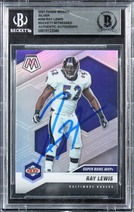 Ravens Ray Lewis Authentic Signed 2021 Panini Mosaic Silver #290 Card BAS Slab