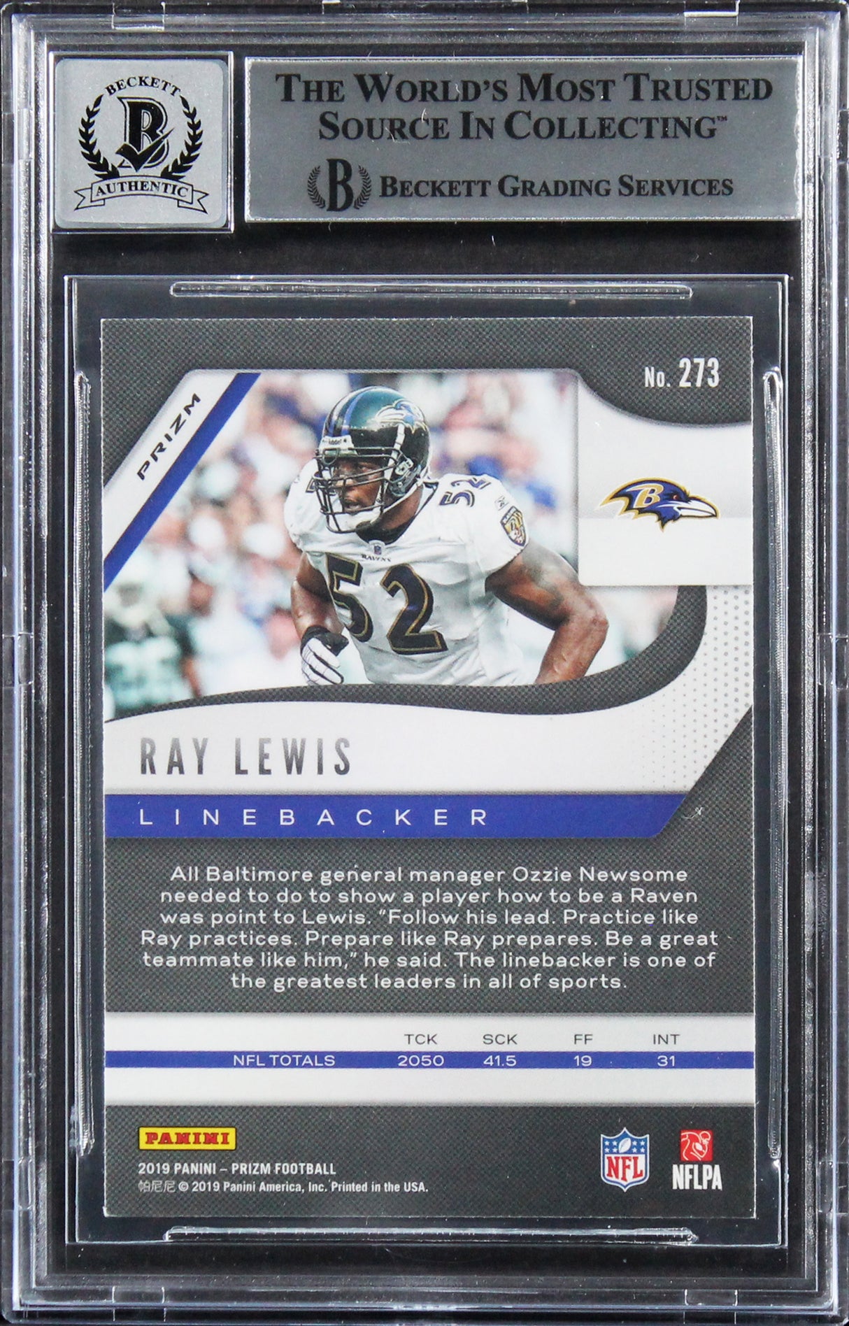 Ravens Ray Lewis Authentic Signed 2019 Panini Prizm #273 Card Auto 10! BAS Slab