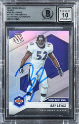 Ravens Ray Lewis Signed 2021 Panini Mosaic Silver #290 Card Auto 10! BAS Slabbed