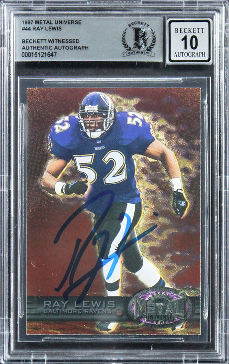 Ravens Ray Lewis Authentic Signed 1997 Metal Universe #44 Card Auto 10! BAS Slab