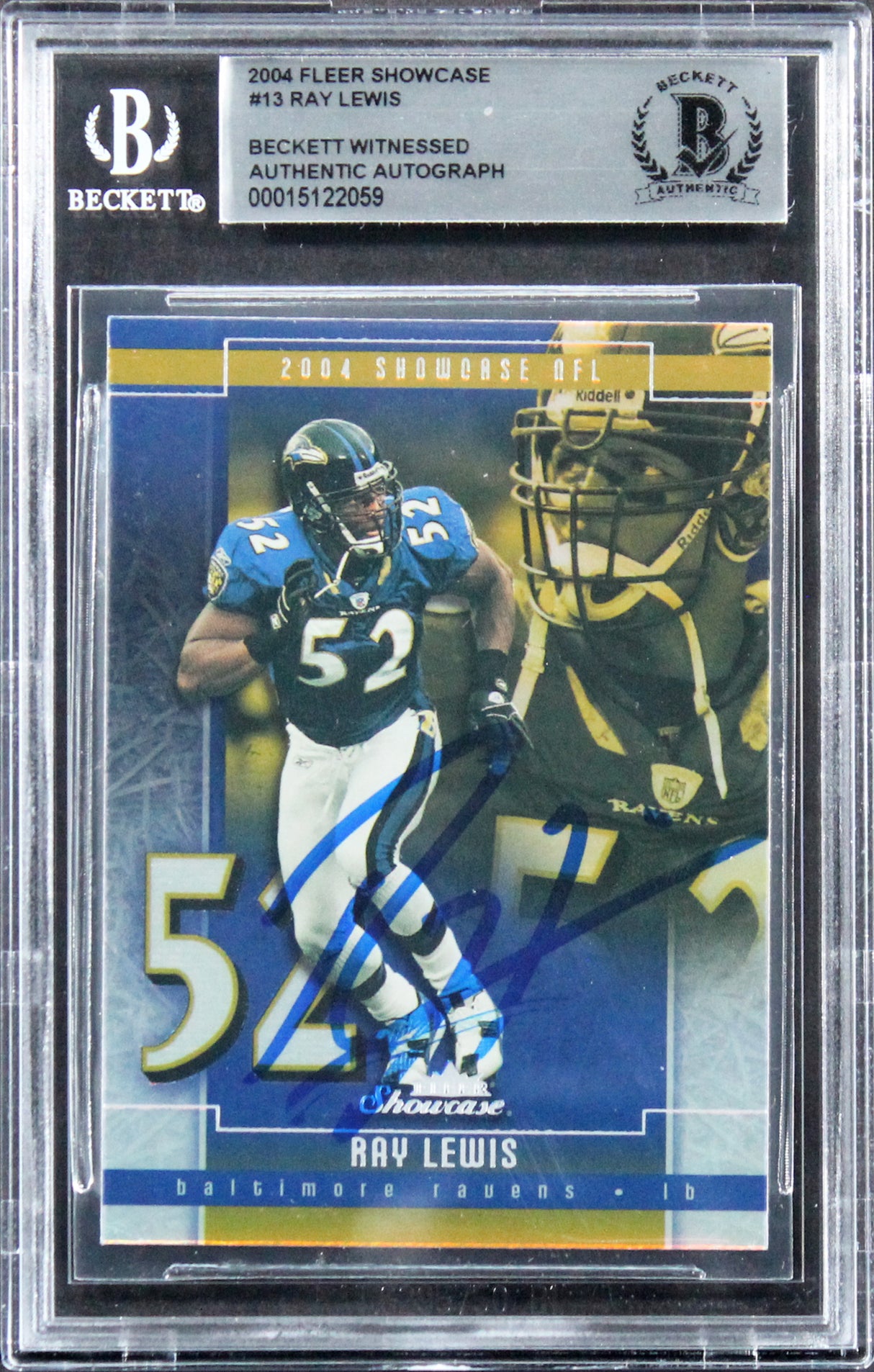 Ravens Ray Lewis Authentic Signed 2004 Fleer Showcase #13 Card BAS Slabbed