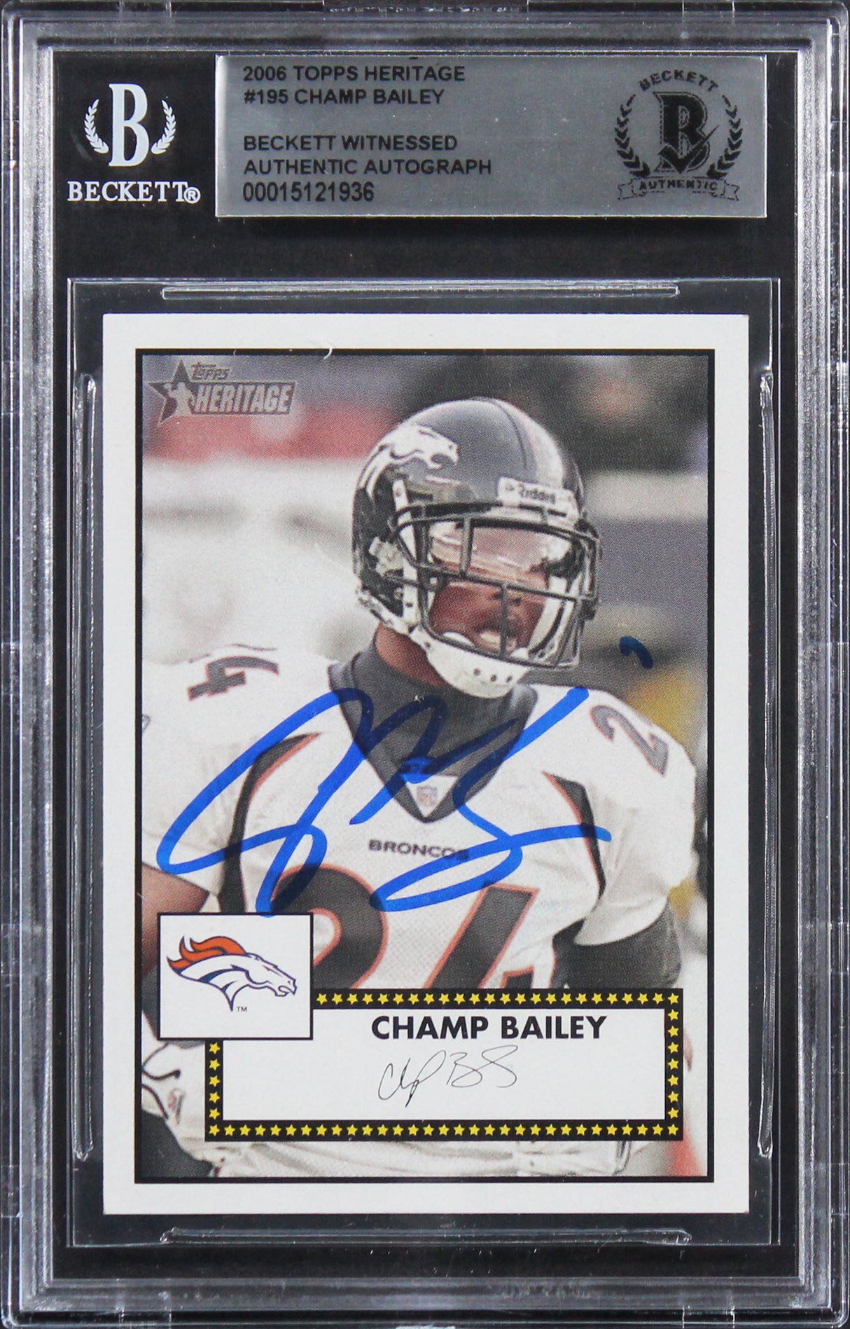 Broncos Champ Bailey Authentic Signed 2006 Topps Heritage #195 Card BAS Slabbed