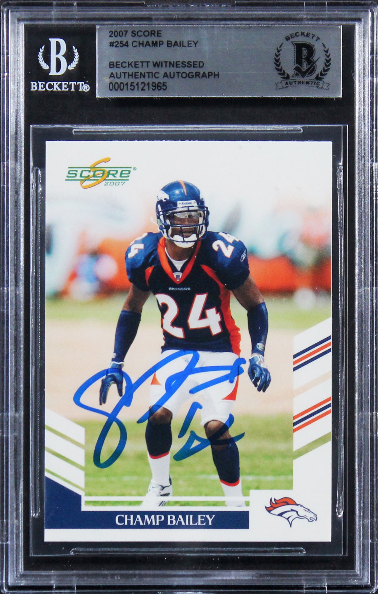 Broncos Champ Bailey Authentic Signed 2007 Score #254 Card BAS Slabbed