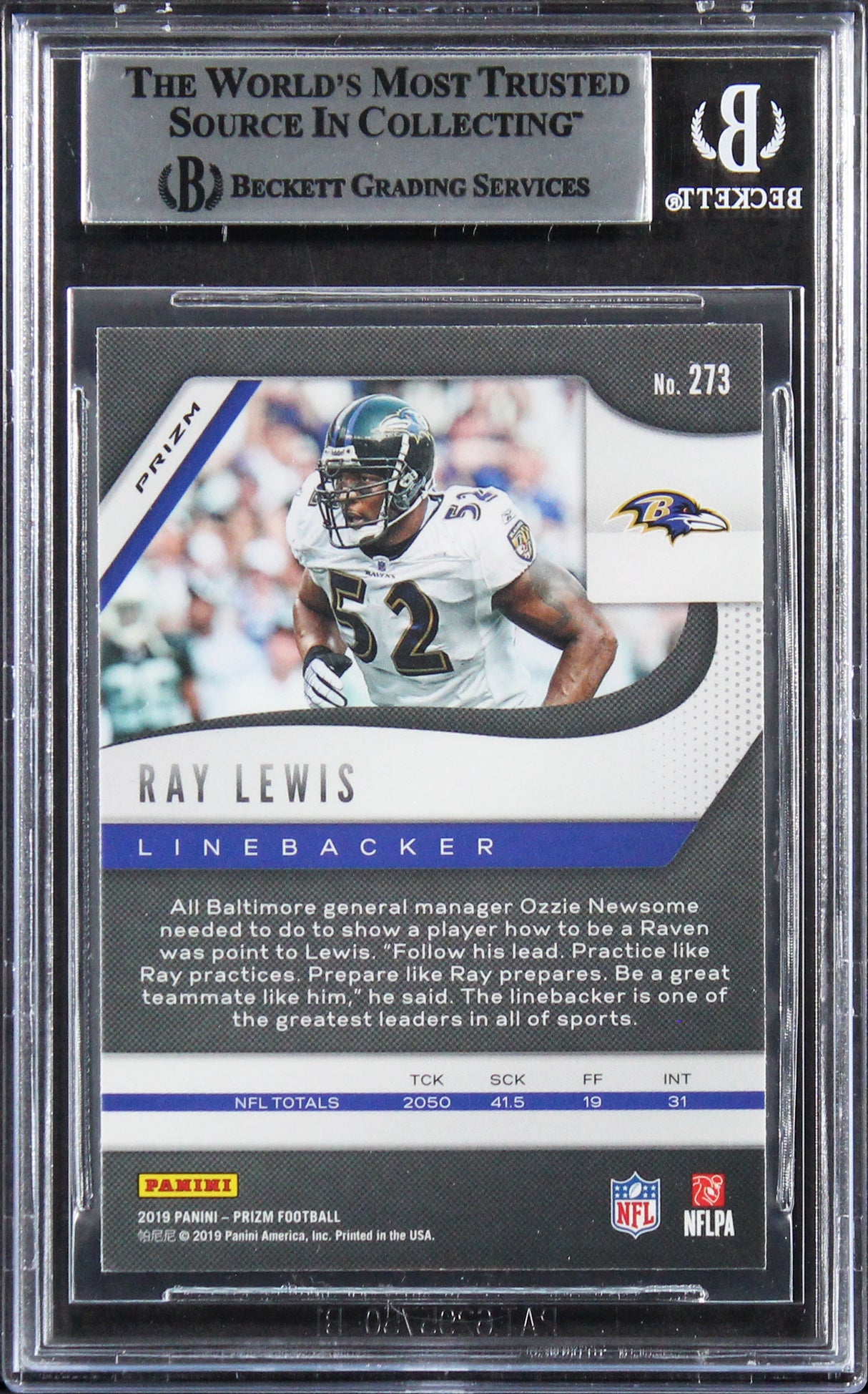 Ravens Ray Lewis Authentic Signed 2019 Panini Prizms Red Ice #273 Card BAS Slab