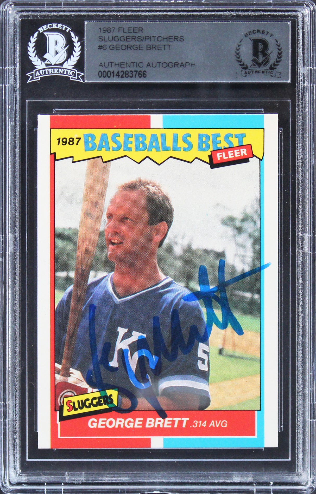 Royals George Brett Signed 1987 Fleer Sluggers/Pitchers #6 Card BAS Slabbed