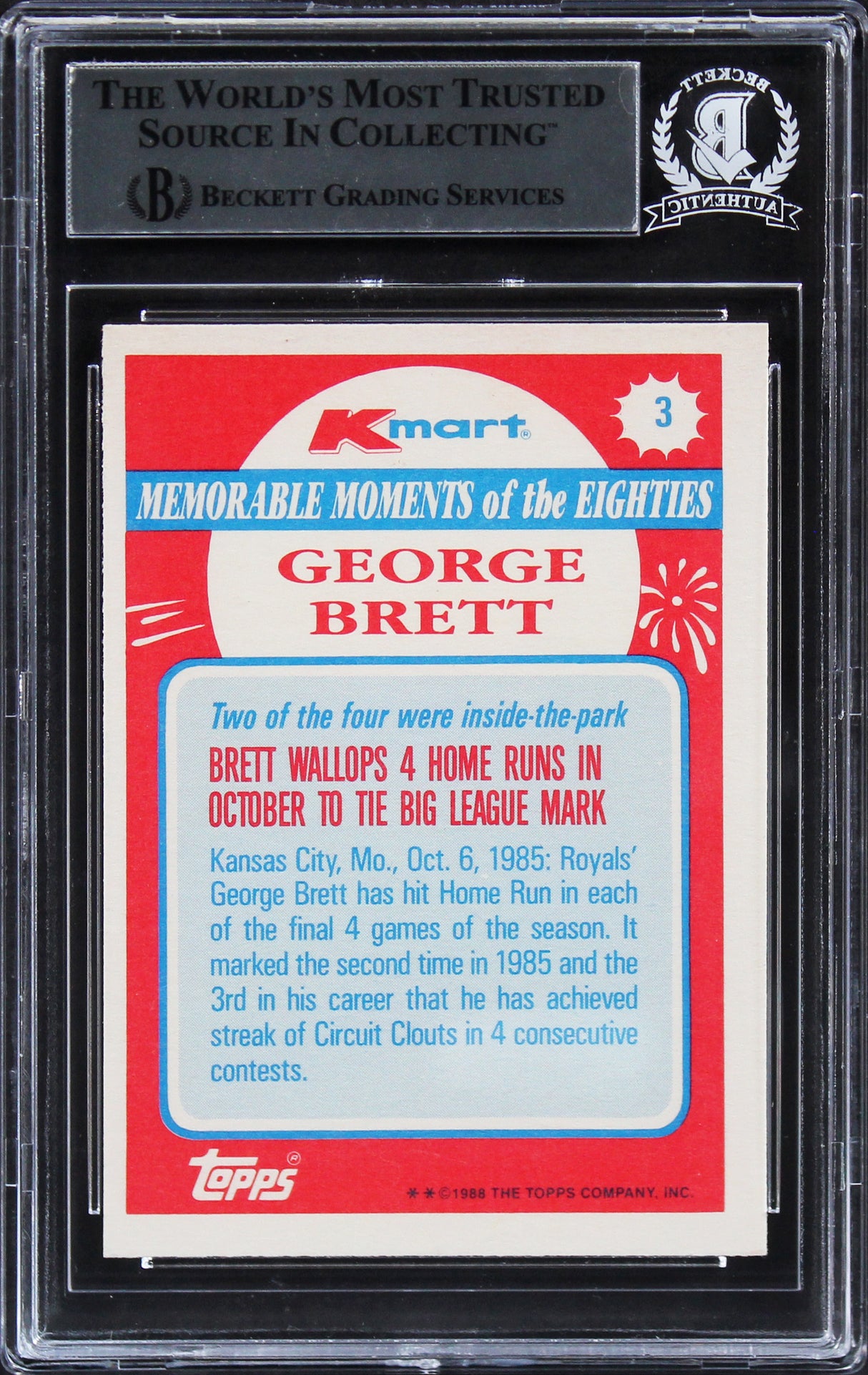 Royals George Brett Authentic Signed 1988 K-Mart #3 Card Autographed BAS Slab