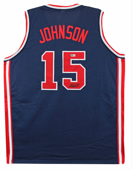 Magic Johnson Team USA Authentic Signed Navy Pro Style Jersey BAS Witnessed