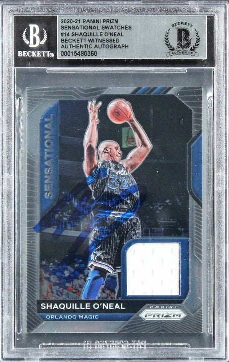 Magic Shaquille O'Neal Signed 2020 Panini Prizm Swatches #14 Card BAS Slabbed 2