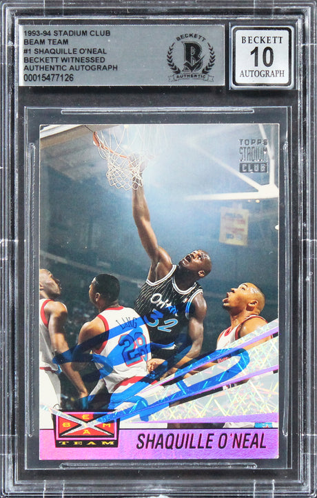 Shaquille O'Neal Signed 1993 Stadium Club Beam Team #1 Card Auto 10! BAS Slabbed