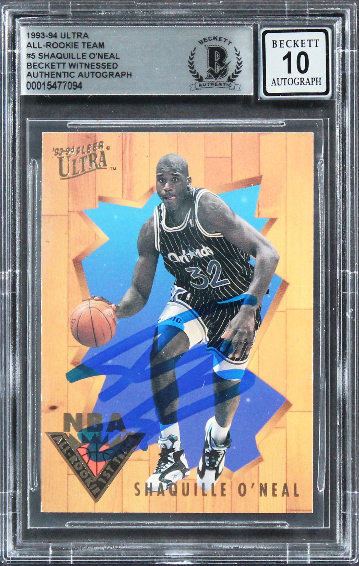 Shaquille O'Neal Signed 1993 Ultra All Rookie Team #5 Card Auto 10! BAS Slabbed