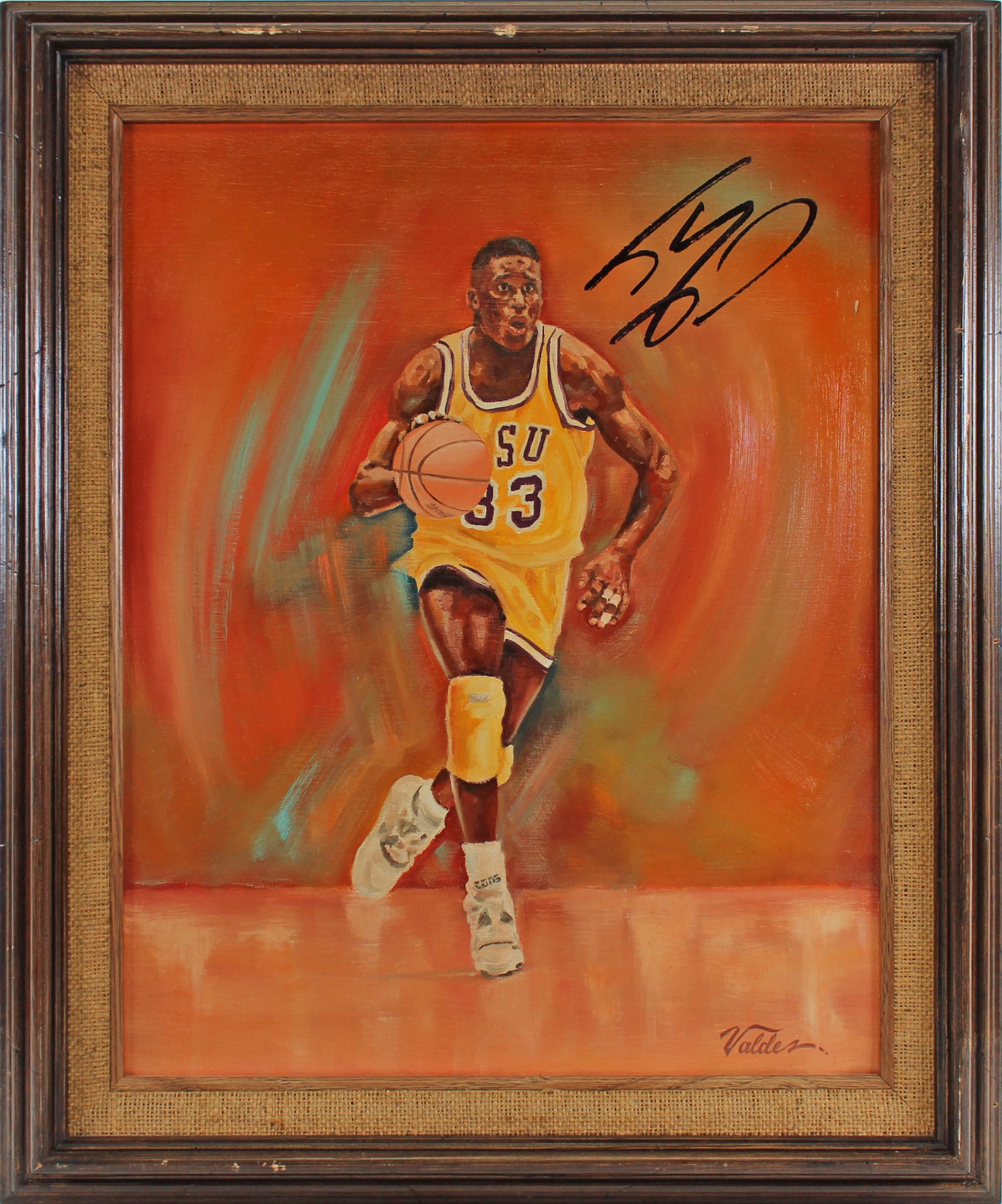 LSU Shaquille O'Neal Authentic Signed 16x20 Hand Painted Canvas BAS Witnessed