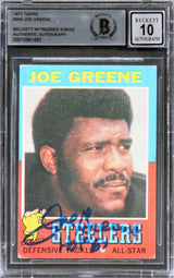 Steelers Joe Greene "HOF 87" Signed 1971 Topps #245 RC Card Auto 10 BAS Slab 3