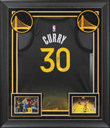 Warriors Stephen Curry Signed Black Nike Rose City Edition Framed Jersey JSA