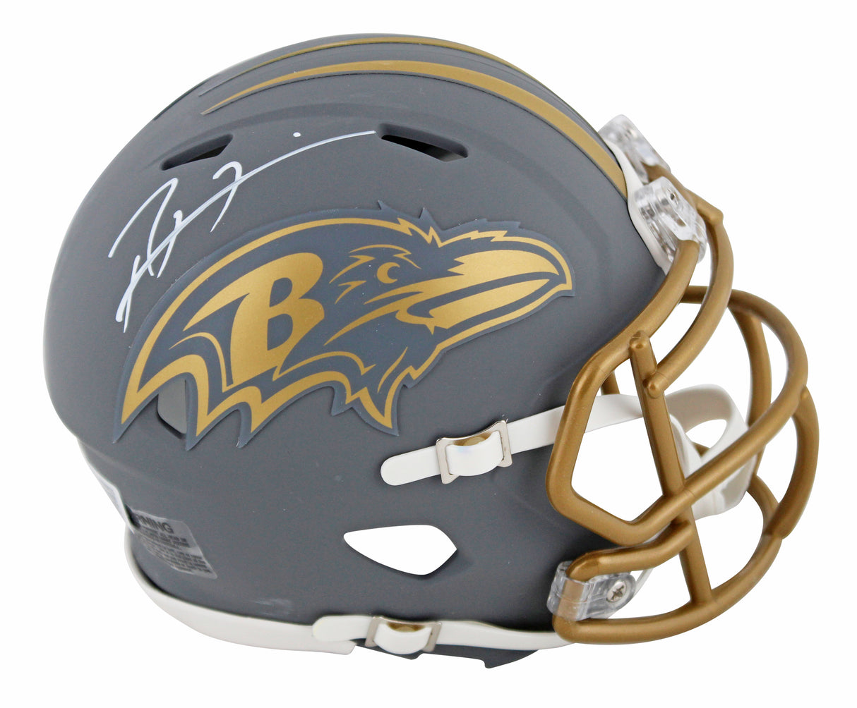 Ravens Ray Lewis Signed Slate Speed Mini Helmet W/ Case w/ White Sig BAS Witness