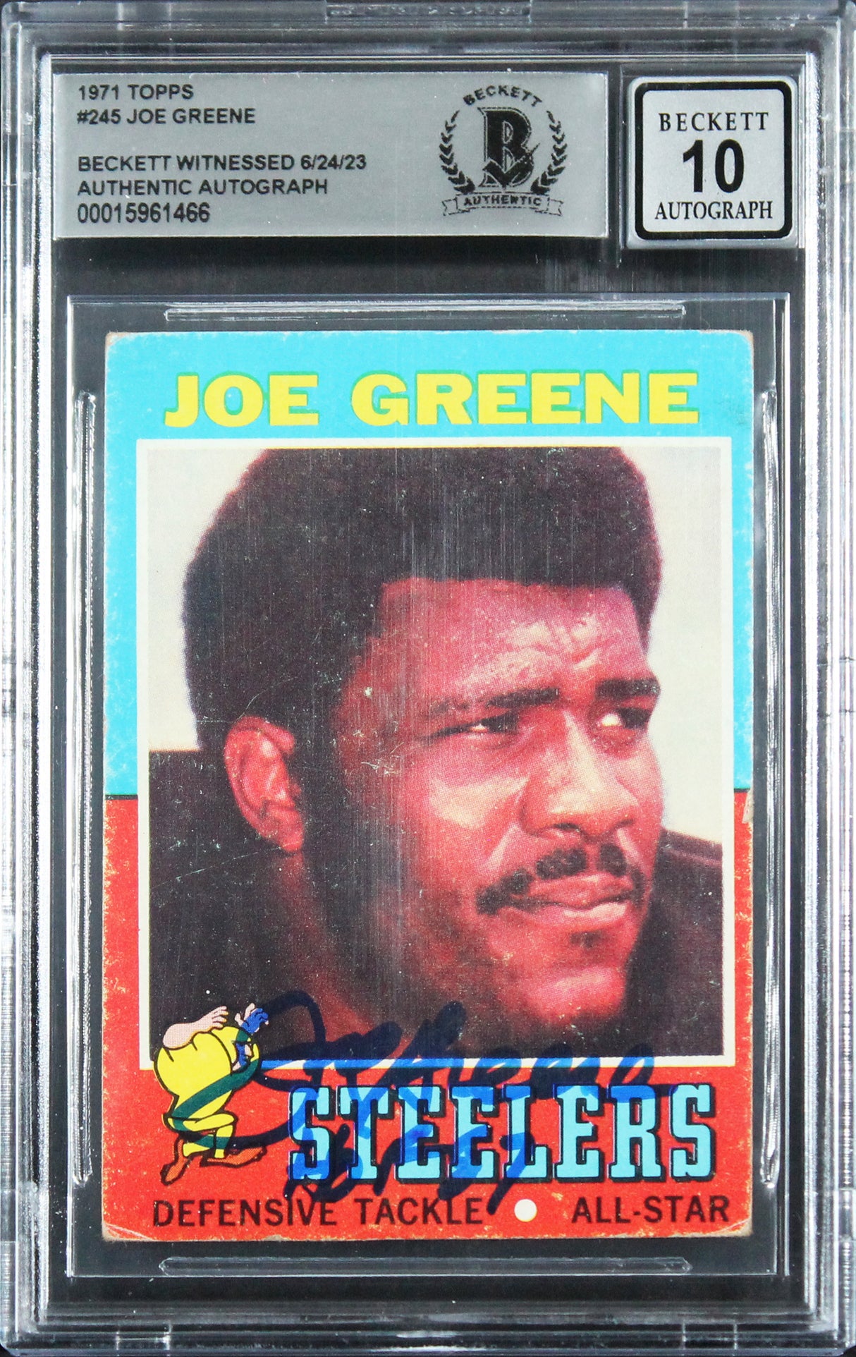 Steelers Joe Greene "HOF 87" Signed 1971 Topps #245 RC Auto 10! BAS Slabbed 2