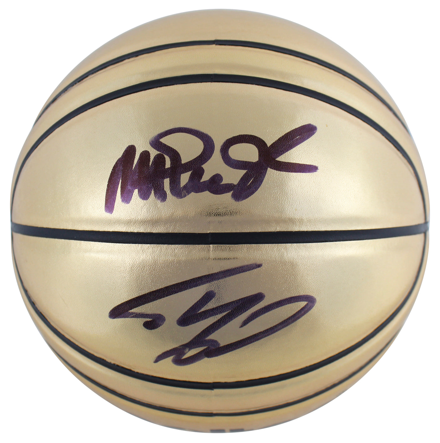 Lakers Magic Johnson & Shaquille O'Neal Signed Gold Molten Basketball BAS Wit