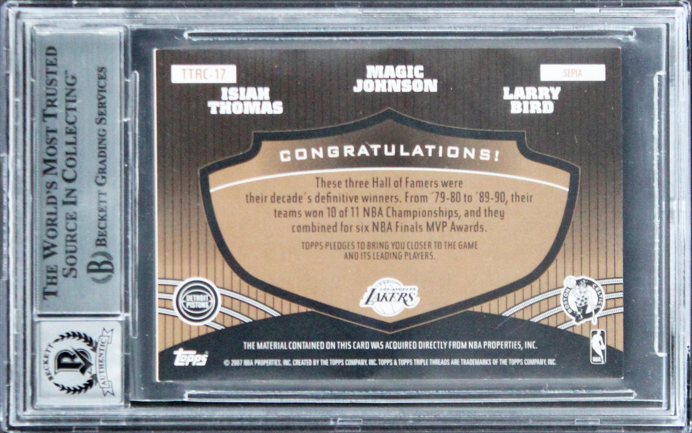 (3) Johnson, Bird & Thomas Signed 2006 Topps TTR #17 Card Auto 10 BAS Slabbed 2