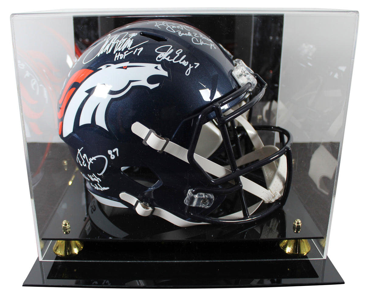 Broncos (5) Elway, Sharpe, Davis +2 Signed F/S Speed Rep Helmet W/ Case BAS Wit