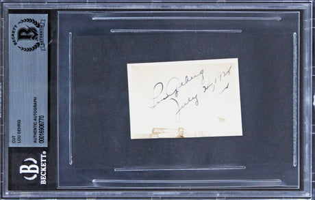 Yankees Lou Gehrig "July 24, 1928" Signed 1.75x2.5 Cut Signature BAS Slabbed