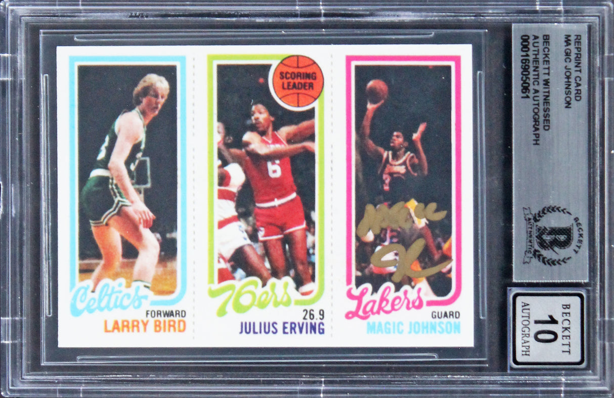 Lakers Magic Johnson Signed 1980 Topps Reprint #139 RC Card Auto 10 BAS Slab 2