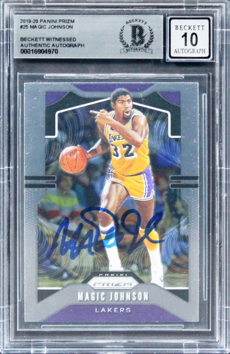 Lakers Magic Johnson Signed 2019 Panini Prizm #25 Card Auto 10! BAS Slabbed