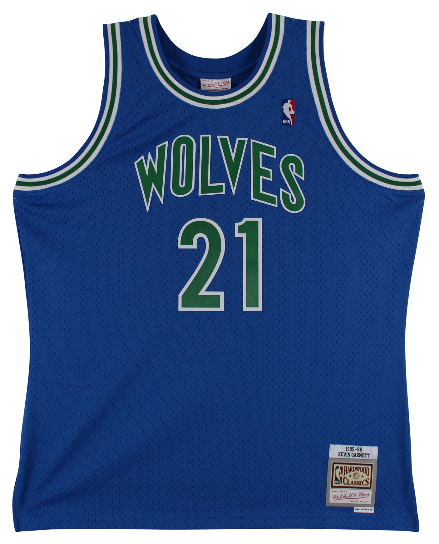 Timberwolves Kevin Garnett Signed Blue 1995-96 M&N HWC Jersey BAS Witnessed