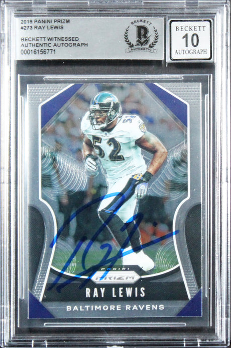 Ravens Ray Lewis Signed 2019 Panini Prizm #273 Card Auto 10! BAS Slabbed