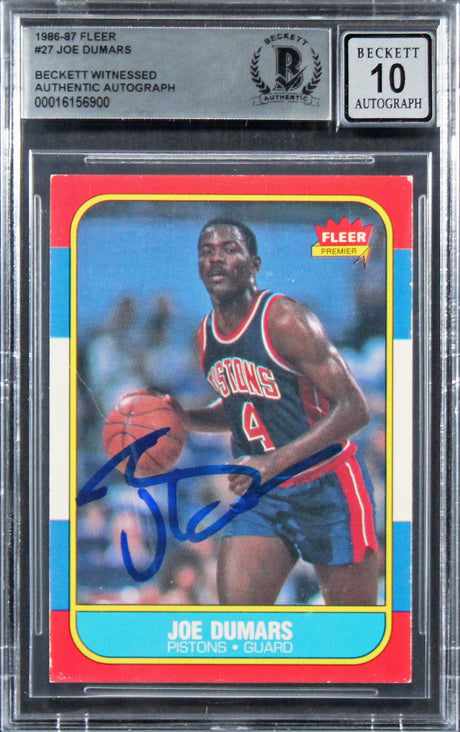 Pistons Joe Dumars Authentic Signed 1986 Fleer #27 Card Auto 10! BAS Slabbed