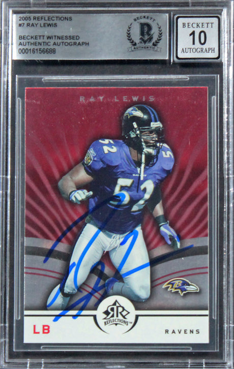 Ravens Ray Lewis Authentic Signed 2005 Reflections #7 Card Auto 10! BAS Slabbed