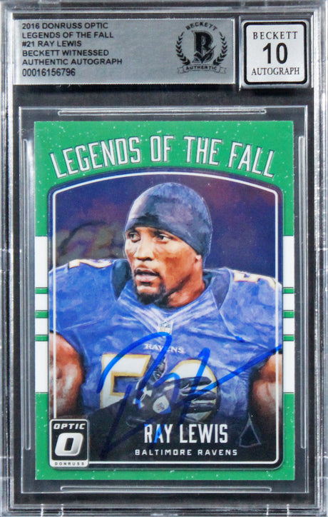 Ravens Ray Lewis Signed 2016 Donruss Optic #21 Card Auto 10! BAS Slabbed