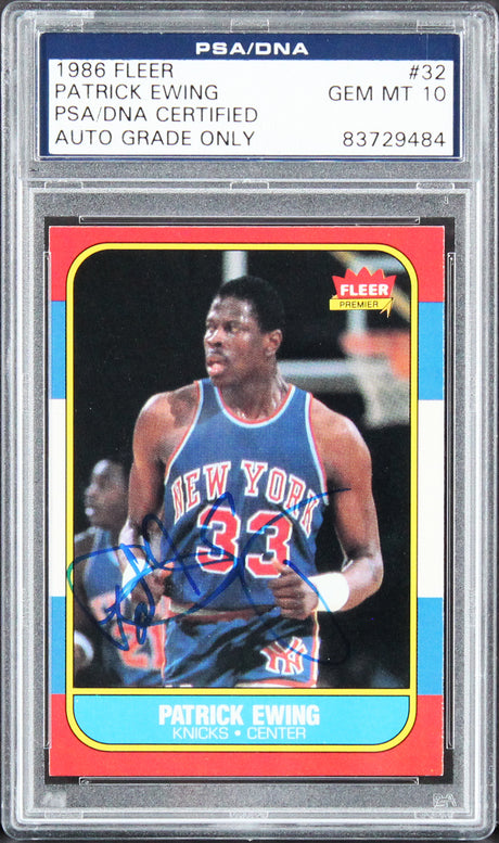 Knicks Patrick Ewing Authentic Signed 1986 Fleer #32 Card Auto 10! PSA Slabbed