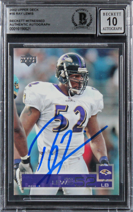 Ravens Ray Lewis Authentic Signed 2002 Upper Deck #16 Card Auto 10! BAS Slabbed