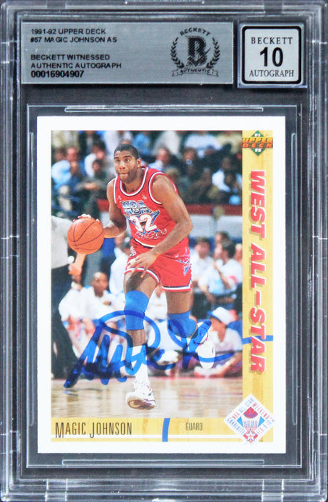 Lakers Magic Johnson Signed 1991 Upper Deck #57 AS Card Auto 10! BAS Slabbed