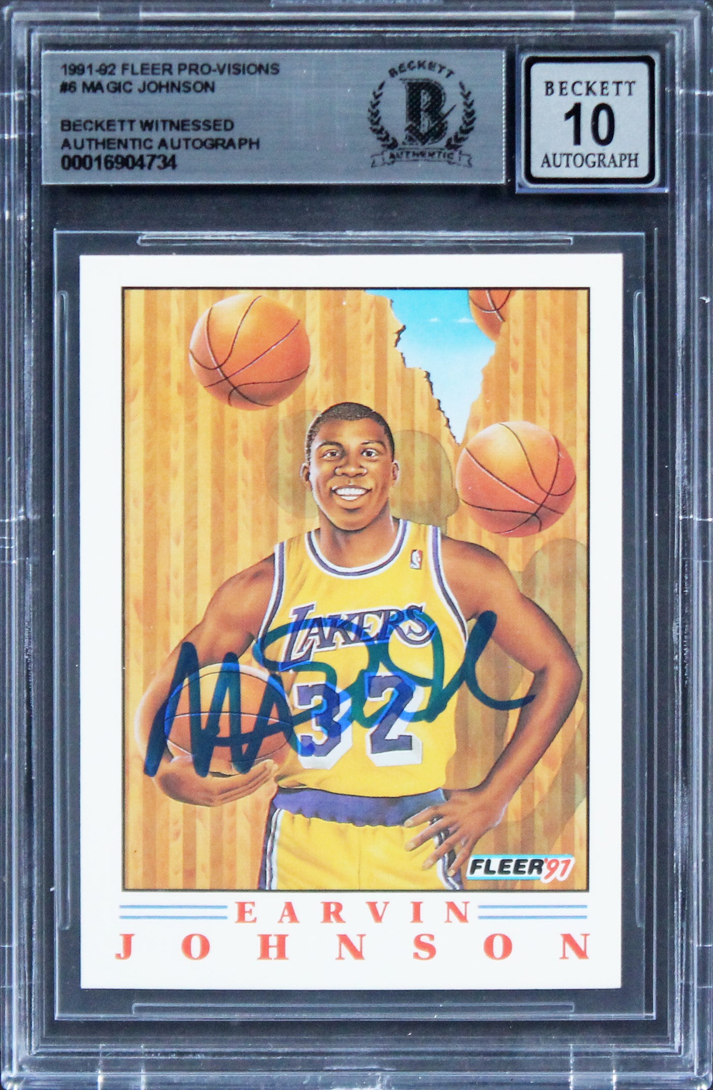 Lakers Magic Johnson Signed 1991 Fleer Pro-Visions #6 Card Auto 10! BAS Slabbed