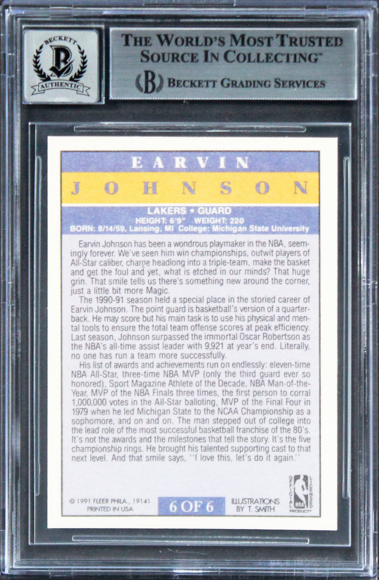 Lakers Magic Johnson Signed 1991 Fleer Pro-Visions #6 Card Auto 10! BAS Slabbed