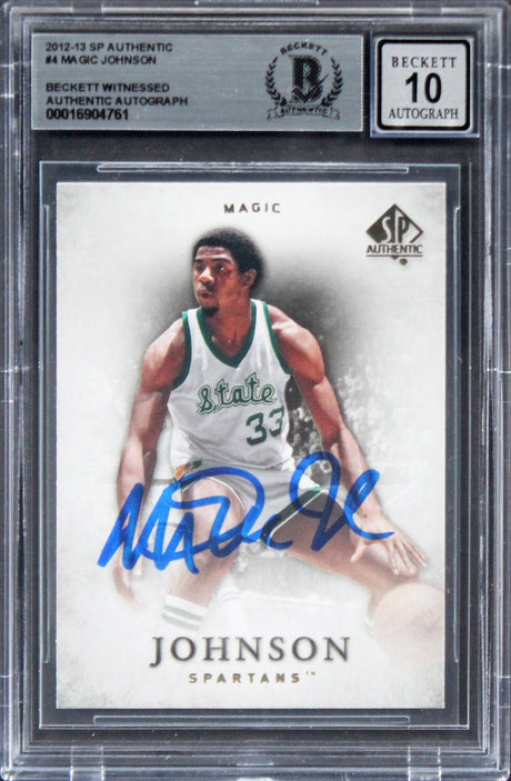 Lakers Magic Johnson Signed 2012 SP Authentic #4 Card Auto Grade 10! BAS Slabbed