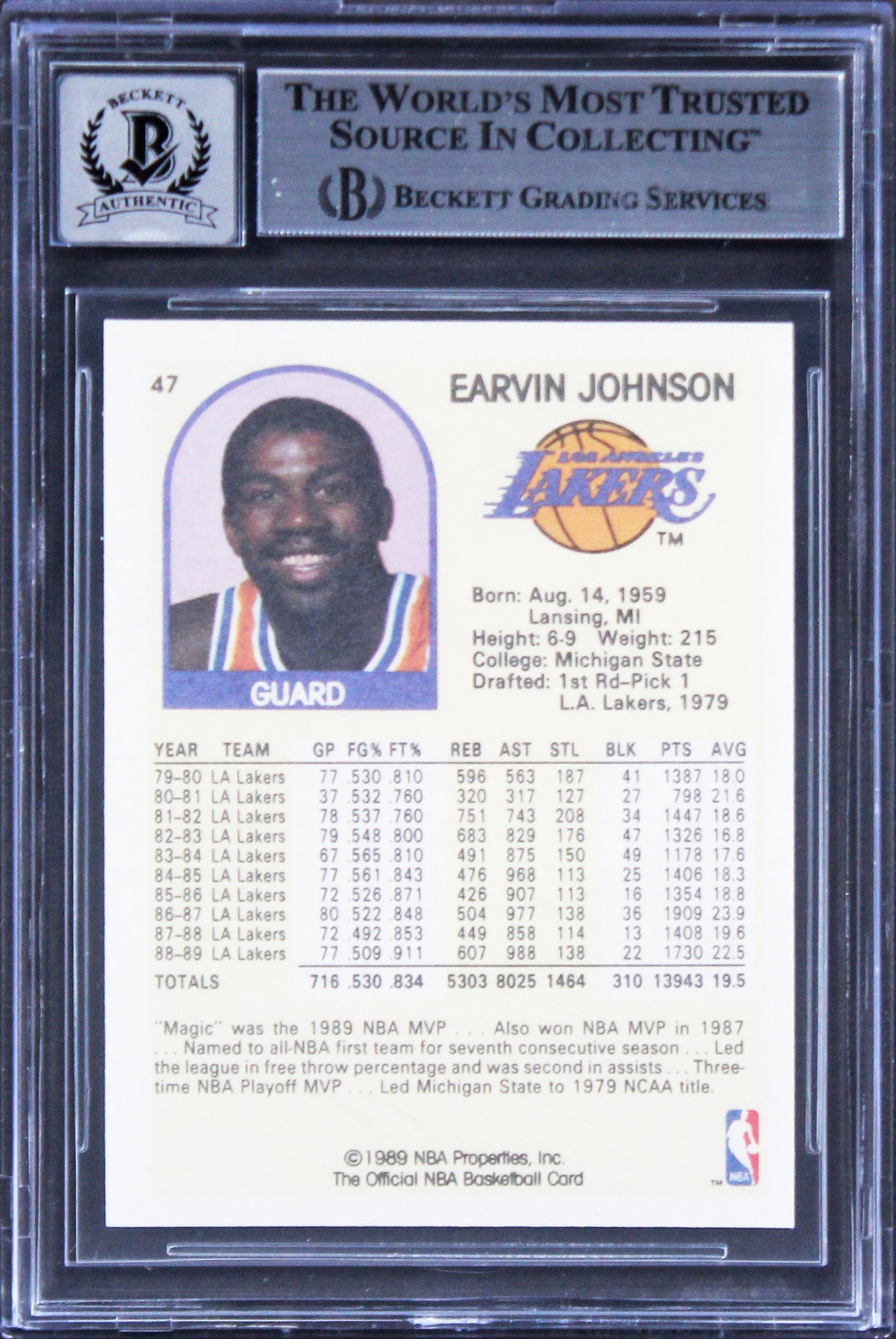 Lakers Magic Johnson Signed 1990 Hoops 100 Superstars #47 Card Auto 10! BAS Slab