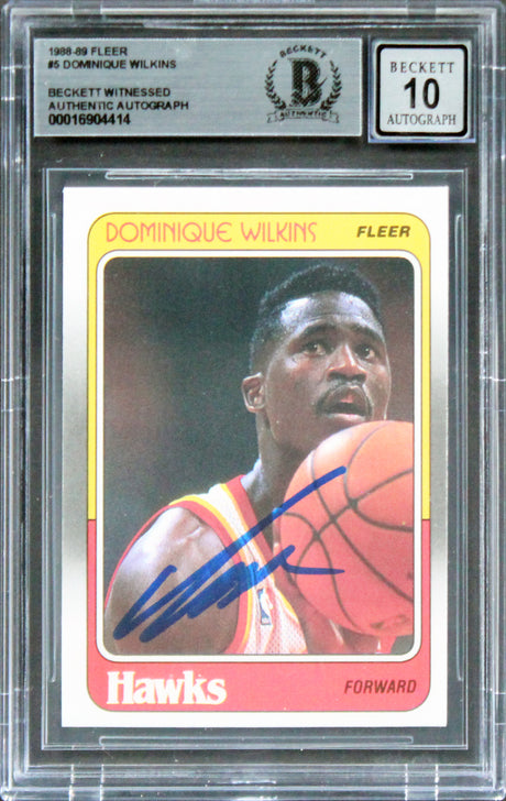 Hawks Dominique Wilkins Authentic Signed 1988 Fleer #5 Card Auto 10! BAS Slabbed