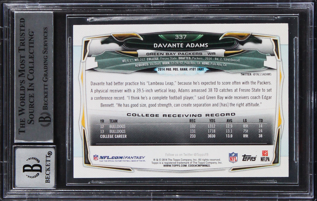 Raiders Davante Adams Signed 2014 Topps #337A Rookie Card Auto 10! BAS Slabbed