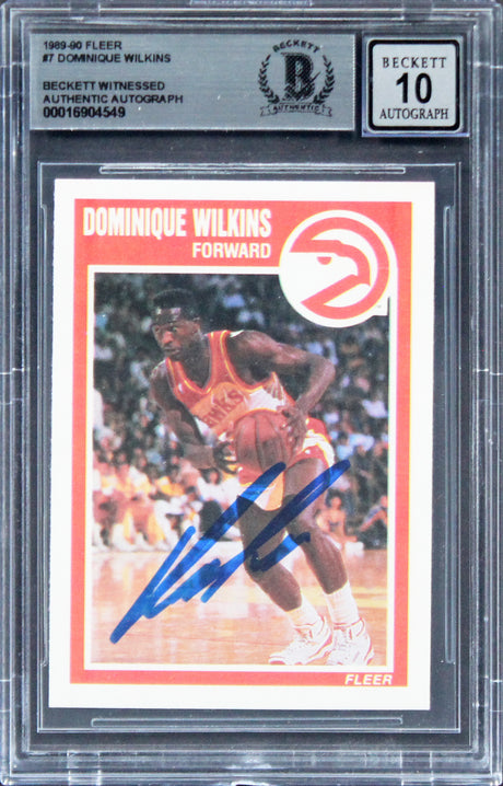 Hawks Dominique Wilkins Authentic Signed 1989 Fleer #7 Card Auto 10! BAS Slabbed