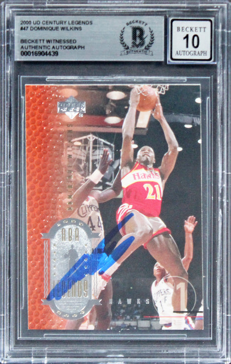 Hawks Dominique Wilkins Signed 2000 UD Century Legends #47 Card Auto 10 BAS Slab