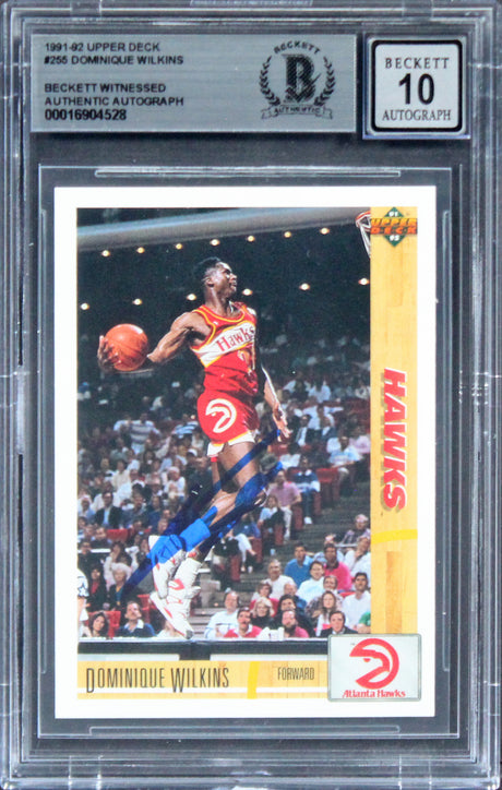 Hawks Dominique Wilkins Signed 1991 Upper Deck ##255 Card Auto 10! BAS Slabbed