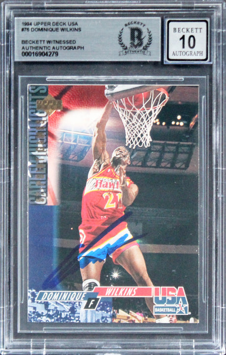 Hawks Dominique Wilkins Signed 1994 Upper Deck USA #76 Card Auto 10! BAS Slabbed