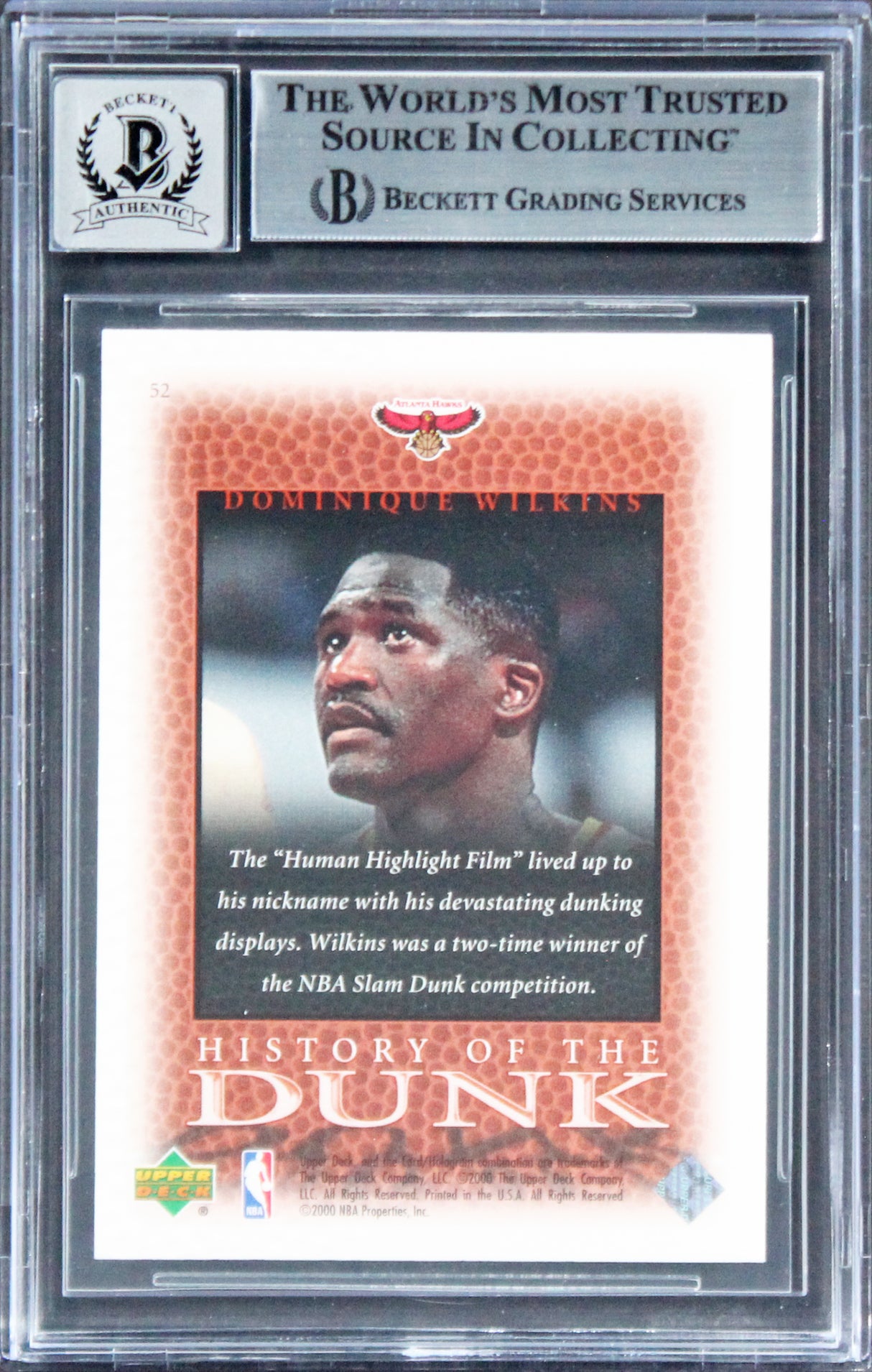 Hawks Dominique Wilkins Signed 2000 UD Century Legends #52 Card Auto 10 BAS Slab