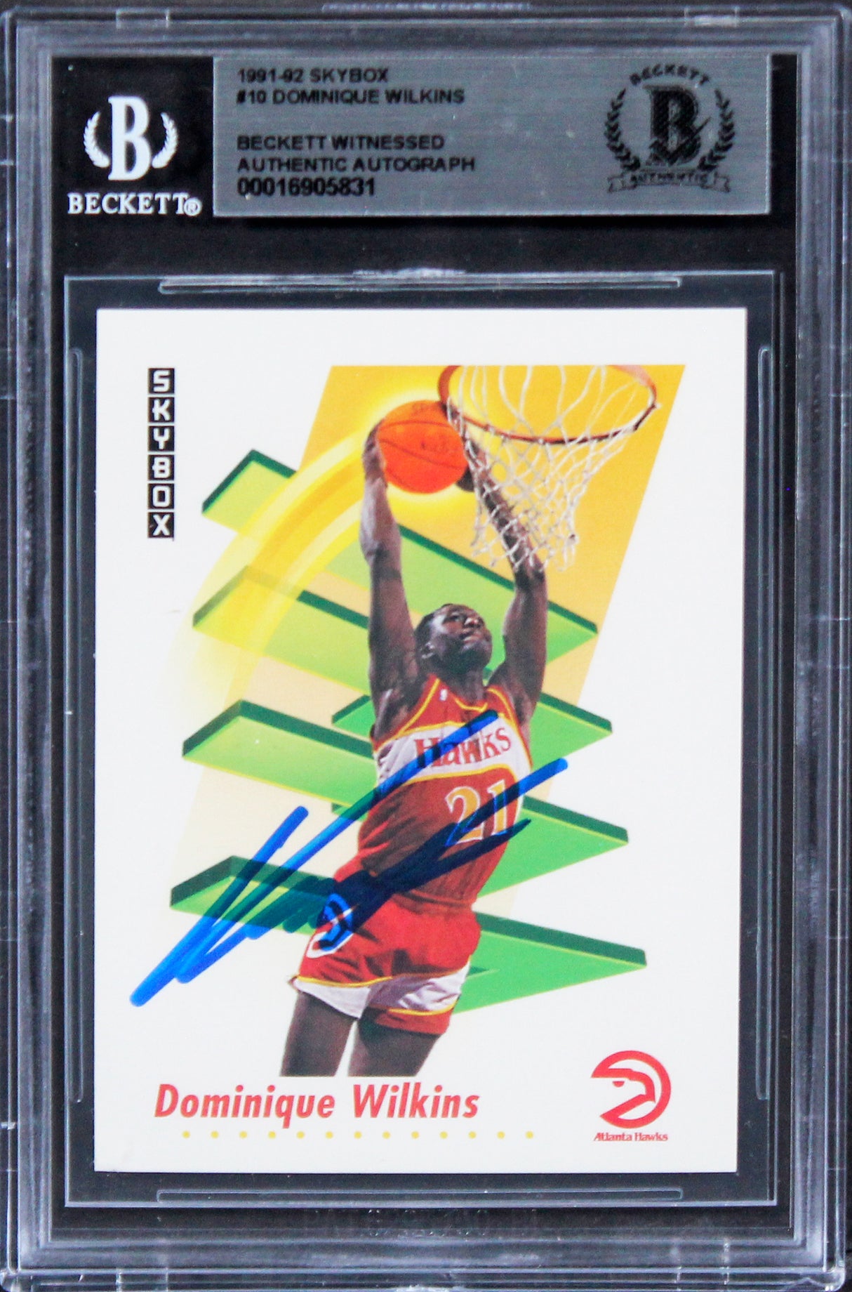 Hawks Dominique Wilkins Authentic Signed 1991 Skybox #10 Card BAS Slabbed