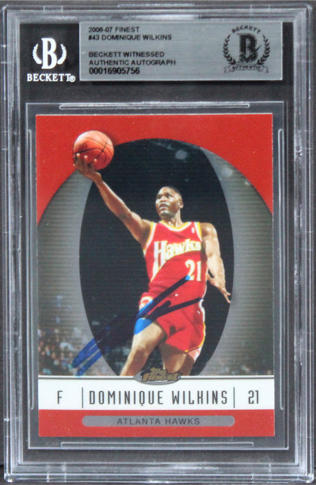 Hawks Dominique Wilkins Authentic Signed 2006 Finest #43 Card BAS Slabbed