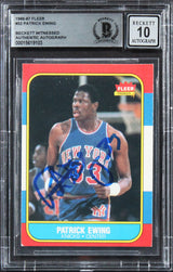 Knicks Patrick Ewing Signed 1986 Fleer #32 RC Card Auto Graded 10! BAS Slabbed 1