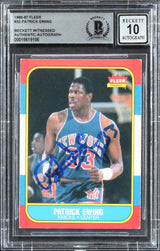 Knicks Patrick Ewing Signed 1986 Fleer #32 RC Card Auto Graded 10! BAS Slabbed 3